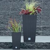 Pots/pots Prosperplast aspect rotin avec insert | 26,5 x 26,5 x 50 cm | anthracite | résistant aux intempéries et aux UV | en plastique robuste | pour intérieur et extérieur