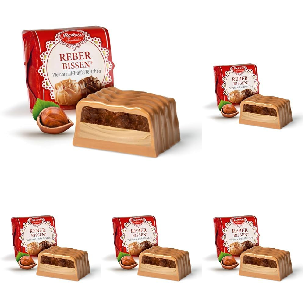 Reber Bites Tarte au Chocolat et aux Truffes, truffes au brandy sur nougat crémeux, enrobées de délicat chocolat au lait alpin, 40g (1 pièce)