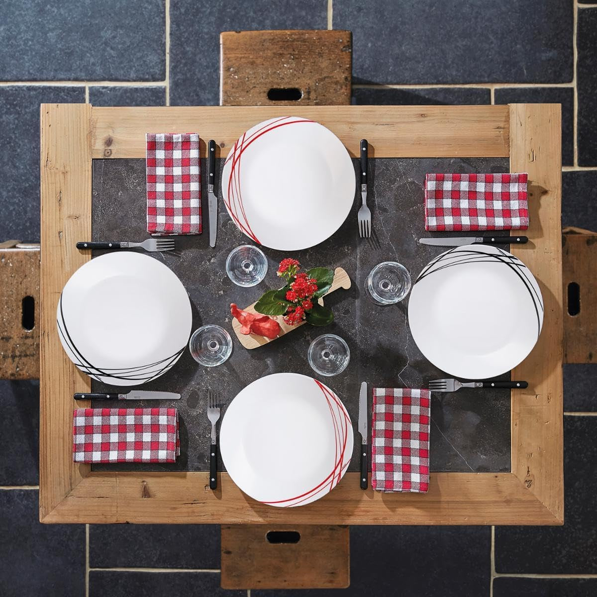 Service de table en verre opale extra résistant pour 6 personnes, sans BPA, 18 pièces
