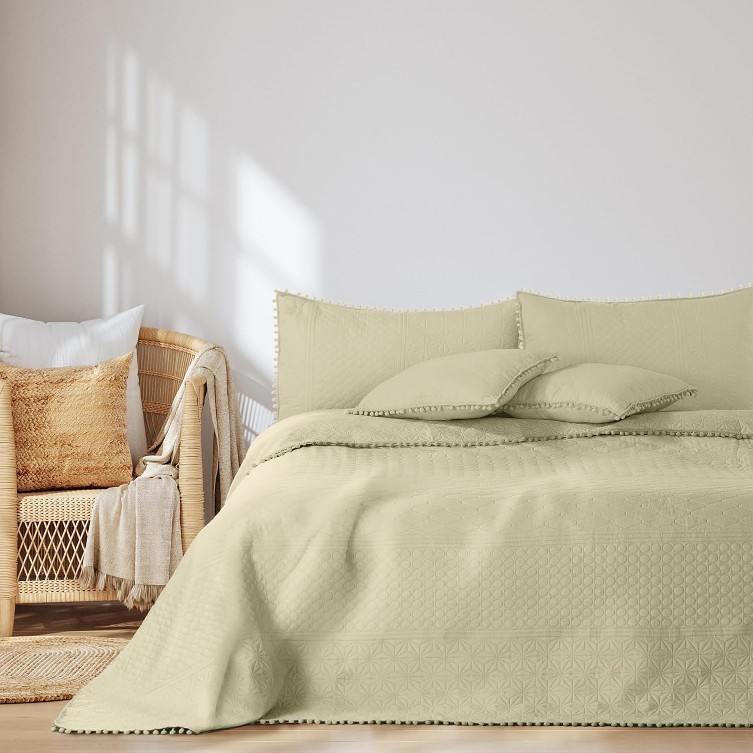 Ameliahome Couvre-lit avec pompons 220X240 Cm Couvre-lit double face Matelassage par ultrasons Polyester Meadore Gris Lits et Couvertures Besuche den AmeliaHome-Store Meadore Beige 240X260 Cm
