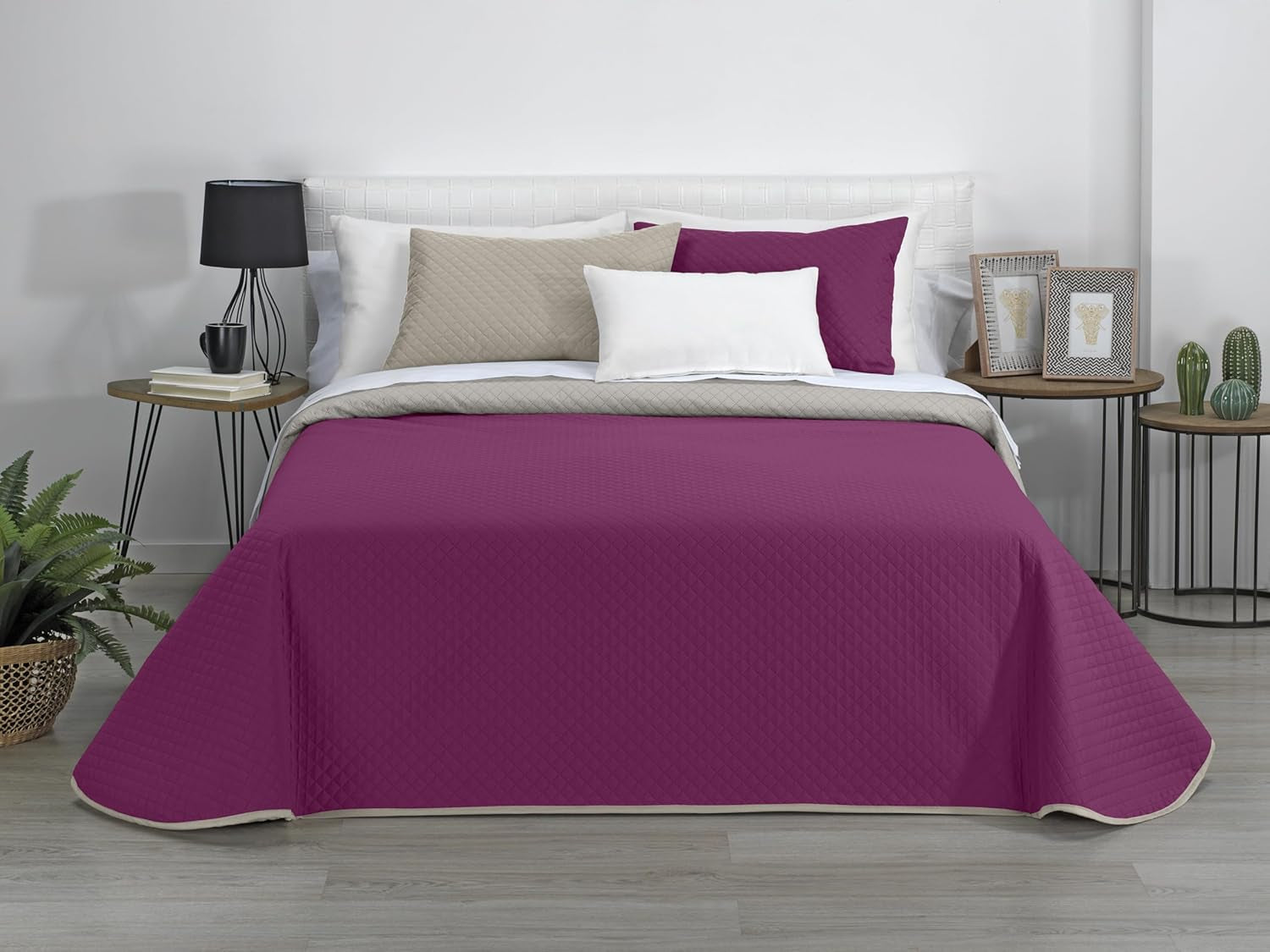 AVA | Courtepointe réversible | Pour toutes les saisons | Couleur - Gris/Fuchsia | Pour lit 180 cm. (270 X 270 Cm. Ancho X Alto) | Quilt matelassé Quilts et quilts Naty Shop Titre par défaut