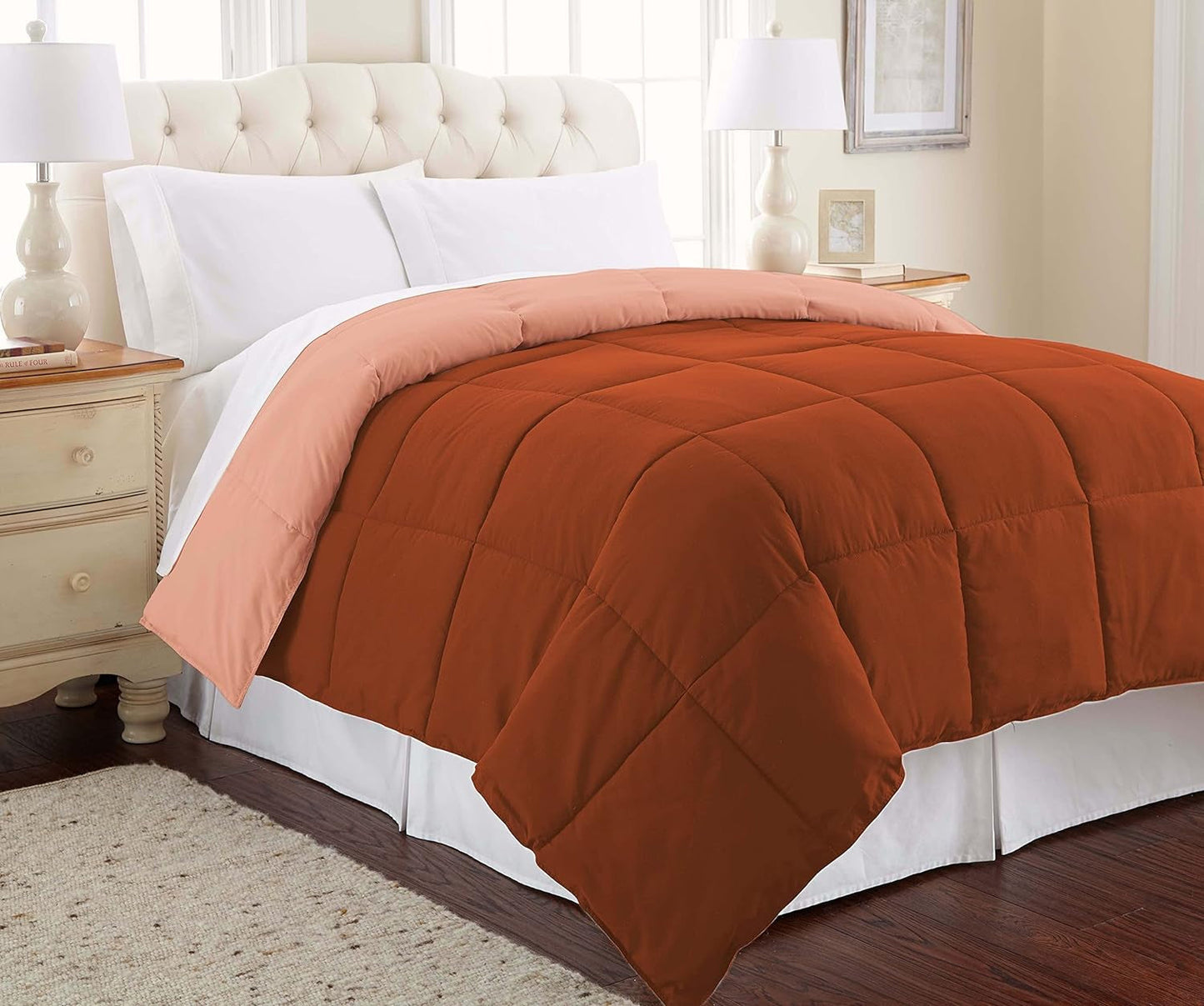 Alternative au duvet, microfibre, matelassé, réversible, couette et insert de couette - Alternative douce et confortable au duvet d'oie - Literie toutes saisons, Denim/Cloud Twin Naty Shop Couettes et Couettes Rouille / Argile Full/Queen