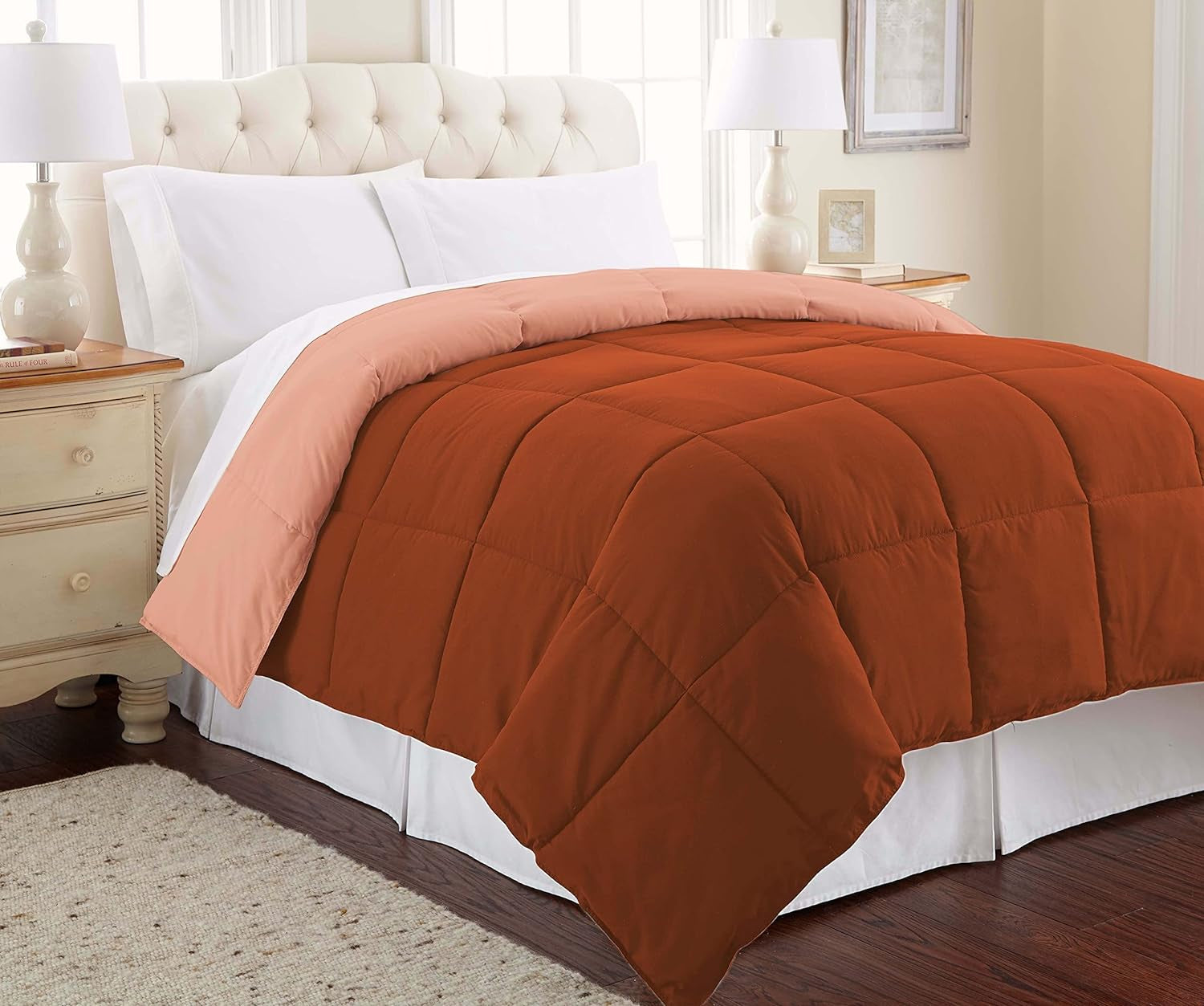 Alternative au duvet, microfibre, matelassé, réversible, couette et insert de couette - Alternative douce et confortable au duvet d'oie - Literie toutes saisons, Denim/Cloud Twin Naty Shop Couettes et Couettes Rouille / Argile Full/Queen
