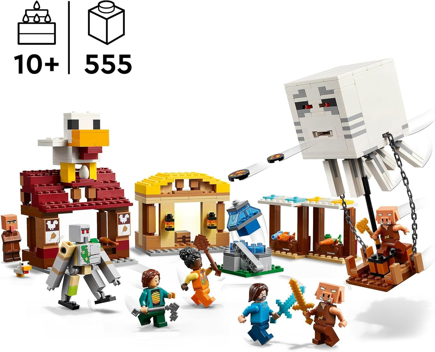 LEGO Minecraft Ghast Balloon Attack - Jouet de joueur pour enfants - Jeu de construction de jeu vidéo avec maison, poulet et Golem - Produits de film pour garçons à partir de 10 ans - 21273 Jeux de construction Beuche den LEGO-Store