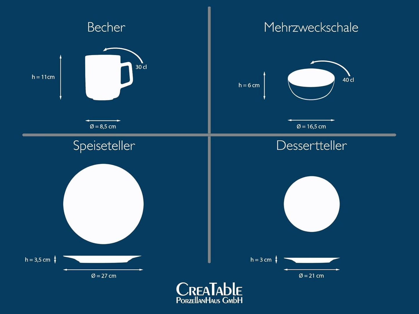 CreaTable, 23679, série Cascade, service de table 32 pièces pour 8 personnes, service combiné en porcelaine, passe au lave-vaisselle et au micro-ondes, fabrication de qualité