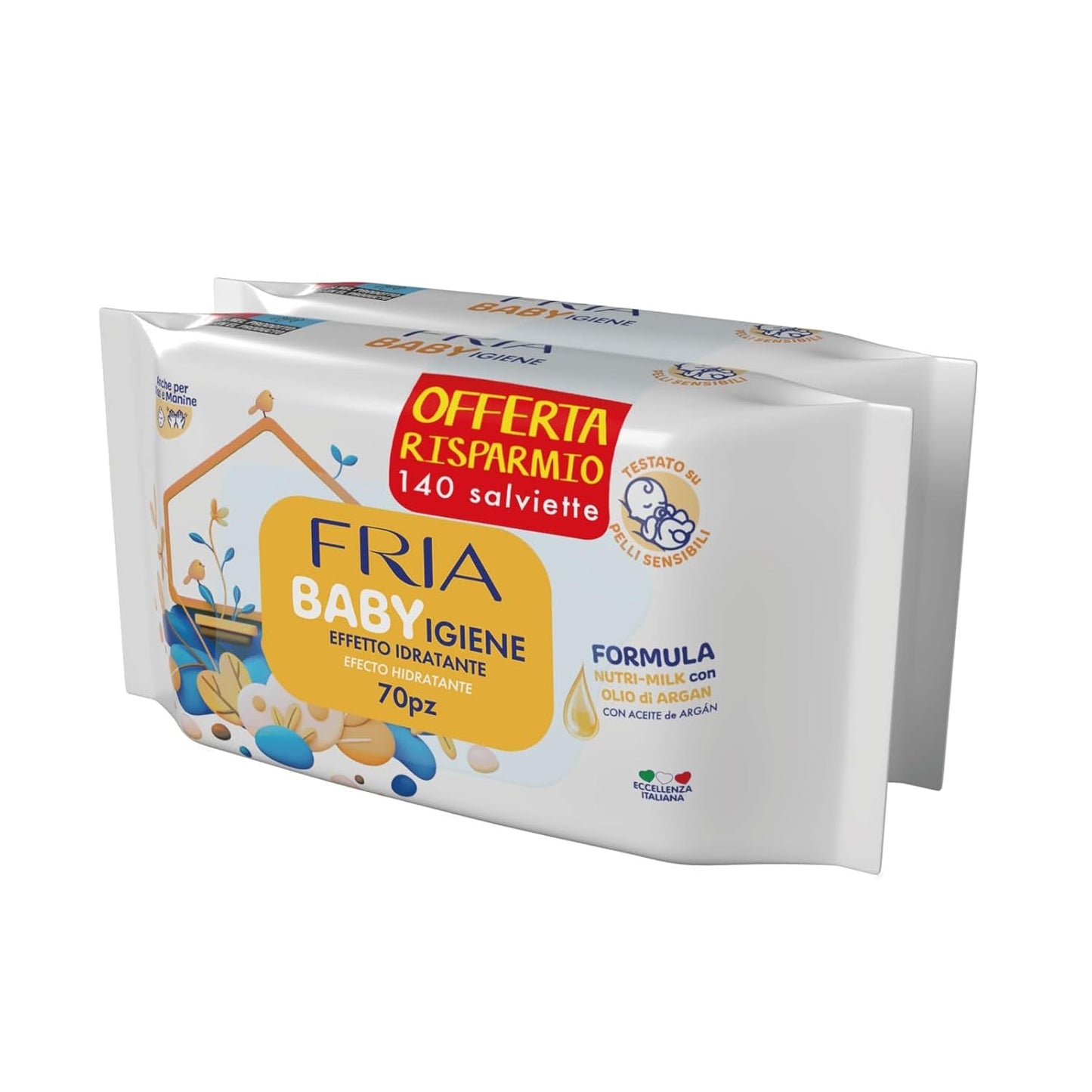 Lingettes humides, paquet de 2 (144 lingettes)