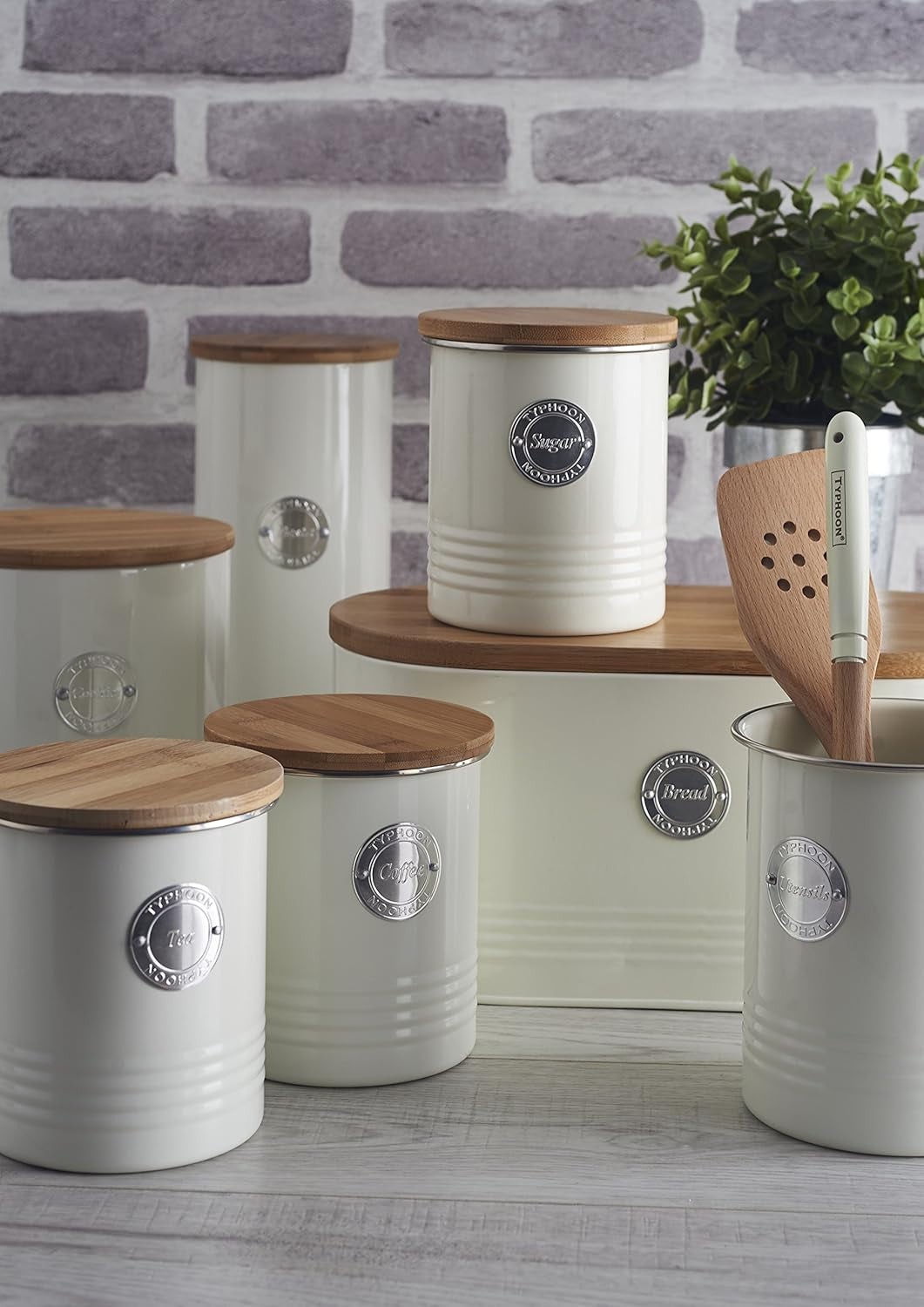 , Corbeille à pain "Living" en inox, couleur crème, avec couvercle en bambou, crème Boîtes de conservation Naty Shop