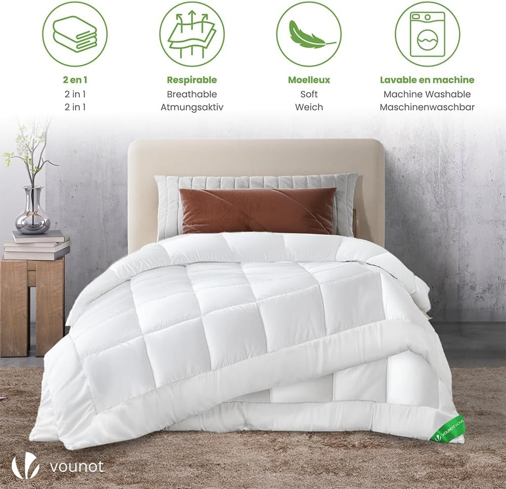 VOUNOT Couette 155X200Cm, Lot de 2 Couettes Hiver 4 Saisons 500GSM, composé de 2 couettes nouées ensemble Couette Adaptable été comme hiver, Norme Oeko-Tex Couettes et couettes Naty Shop