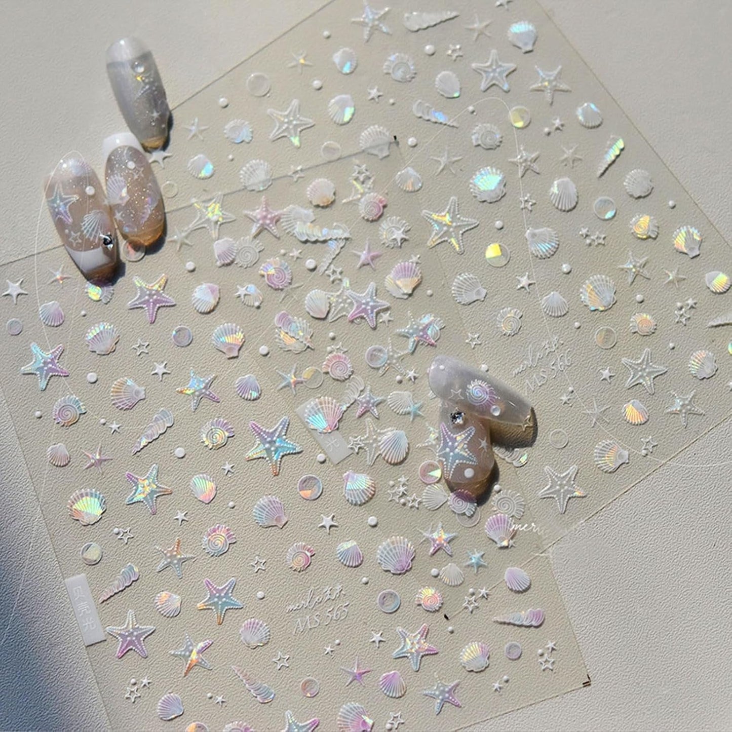 JMEOWIO Autocollant de manucure 3D Aurora Muschel Seestern Nail Art autocollant autocollant autocollant 5D stéréoscopique Ozean thème décoration Design de manucure 1 pièce