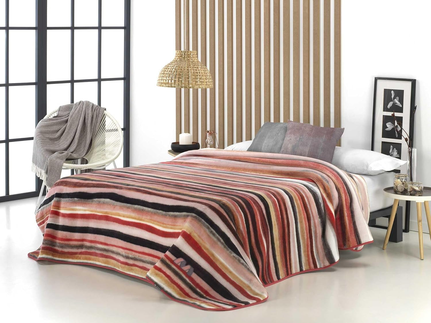 Couverture Imprimée, Grand Volume, 100% Polyester, 450 G/M², Douce, Pour Automne/Hiver, Design Harmony N10, 170 X 240 Cm, Pour Lit 90/105 Cm, Gris Naty Shop Couettes et Couettes Rose 260X240Cm - Lit 160/180Cm