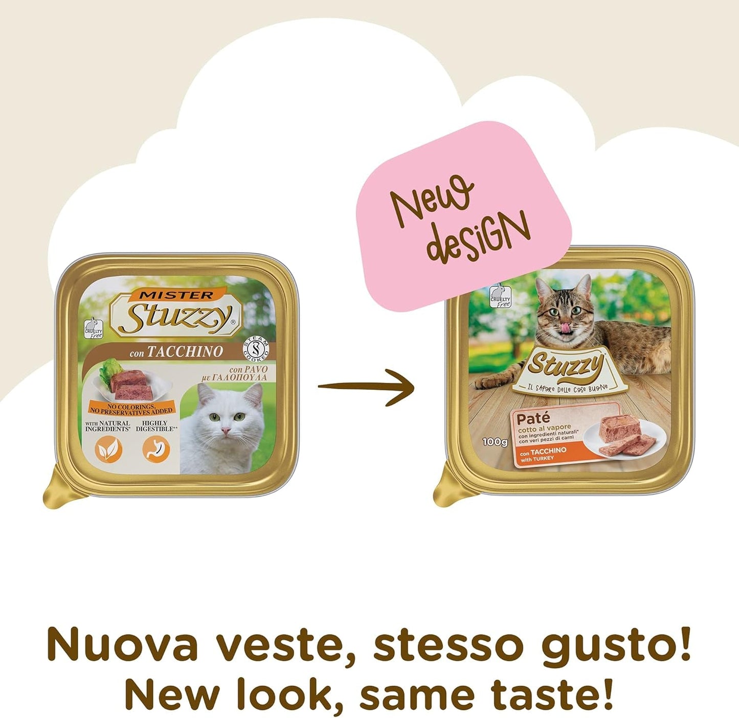 Mister Nassfutter für ausgewachsene Katzen, Turkey, Line Pastete und Fleisch in Stücken, total 3,2 kg (32 Becher x 100 g)