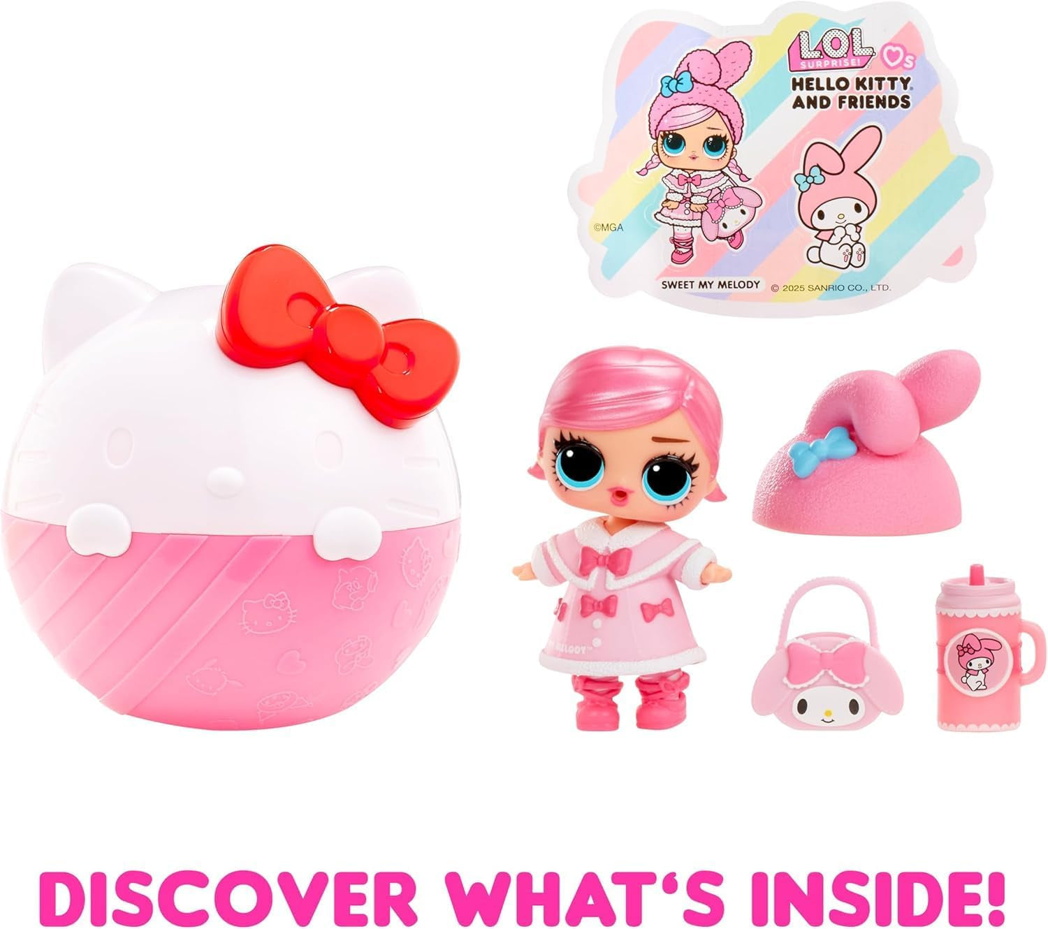 Mdr Surprise ! Love Hello Kitty and Friends - 1 poupée avec 7 surprises, sélection aléatoire, 8 objets à collectionner, pour enfants à partir de 4 ans, rose