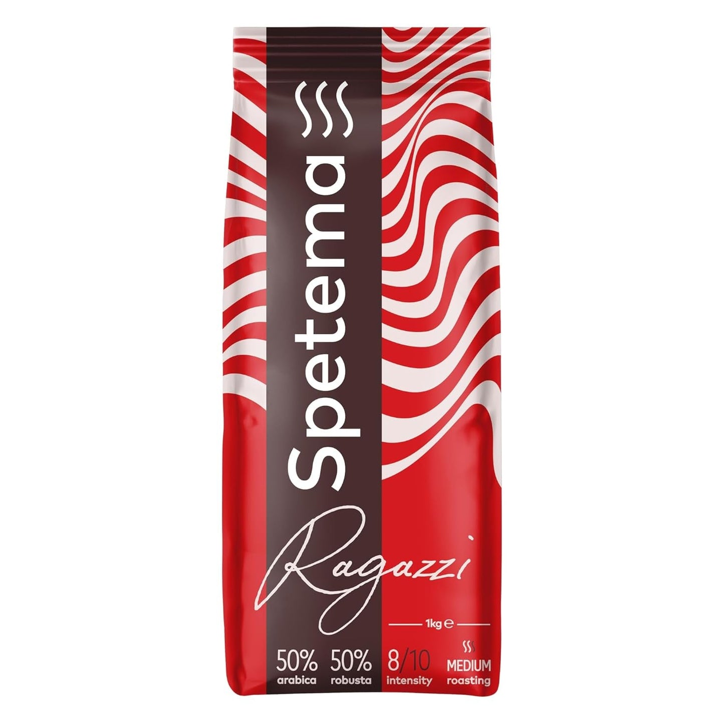 Barre à expresso Spetema Kaffeebohnen Ragazzi - 50 % Arabica et 50 % Robusta, intensité 8/10, Mittlere Röstung, Zartes Aroma & Dichtes Geschmackserlebnis, 1 kg.