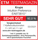 Machine à expresso entièrement automatique Krups Intuition Preference avec fonctionnement semblable à celui d'un smartphone, écran tactile couleur 3,5", technologie Smart Slide, système d'éclairage intuitif, 11 boissons, réservoir à lait, EA873810