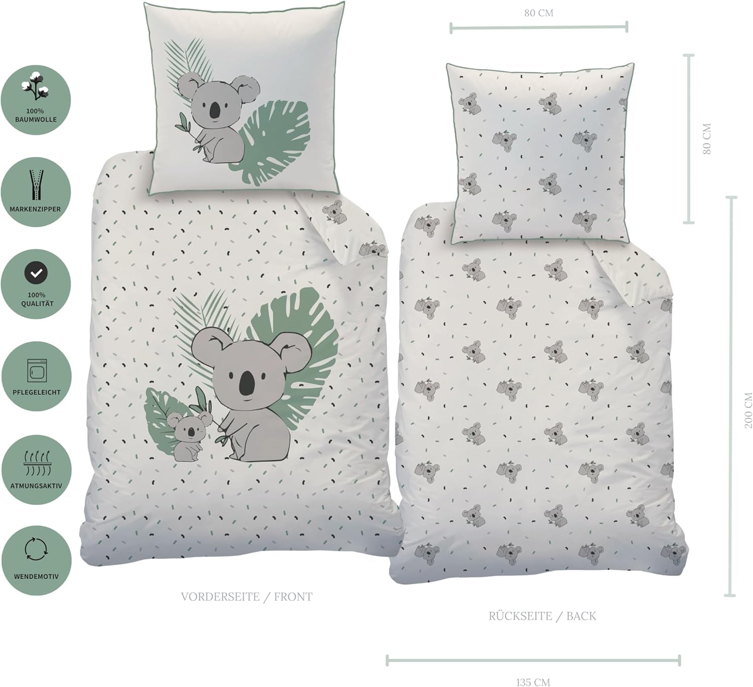 Parure de lit enfant, Koala ou Licorne, 100% coton Literie - enfant Naty Shop
