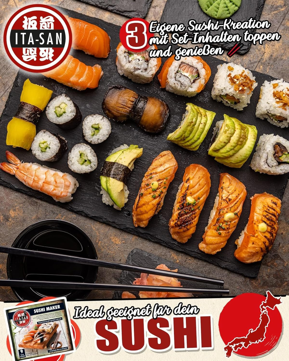 ITA-SAN Sushi Set (set complet de 9 pièces, idéal pour débuter, pour essai ou cadeau) 1 paquet