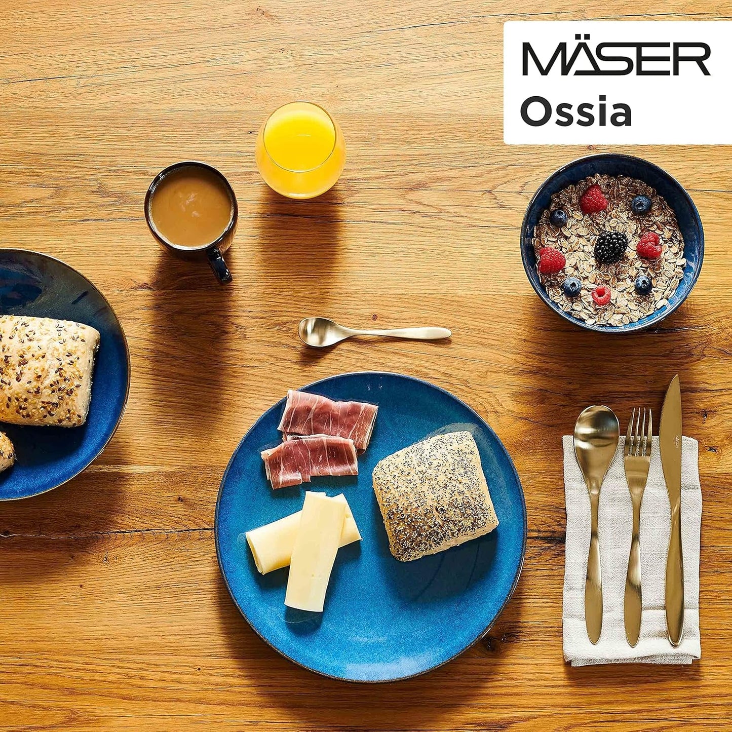 MÄSER service petit-déjeuner, céramique OSSIA, bleu royal, bleu
