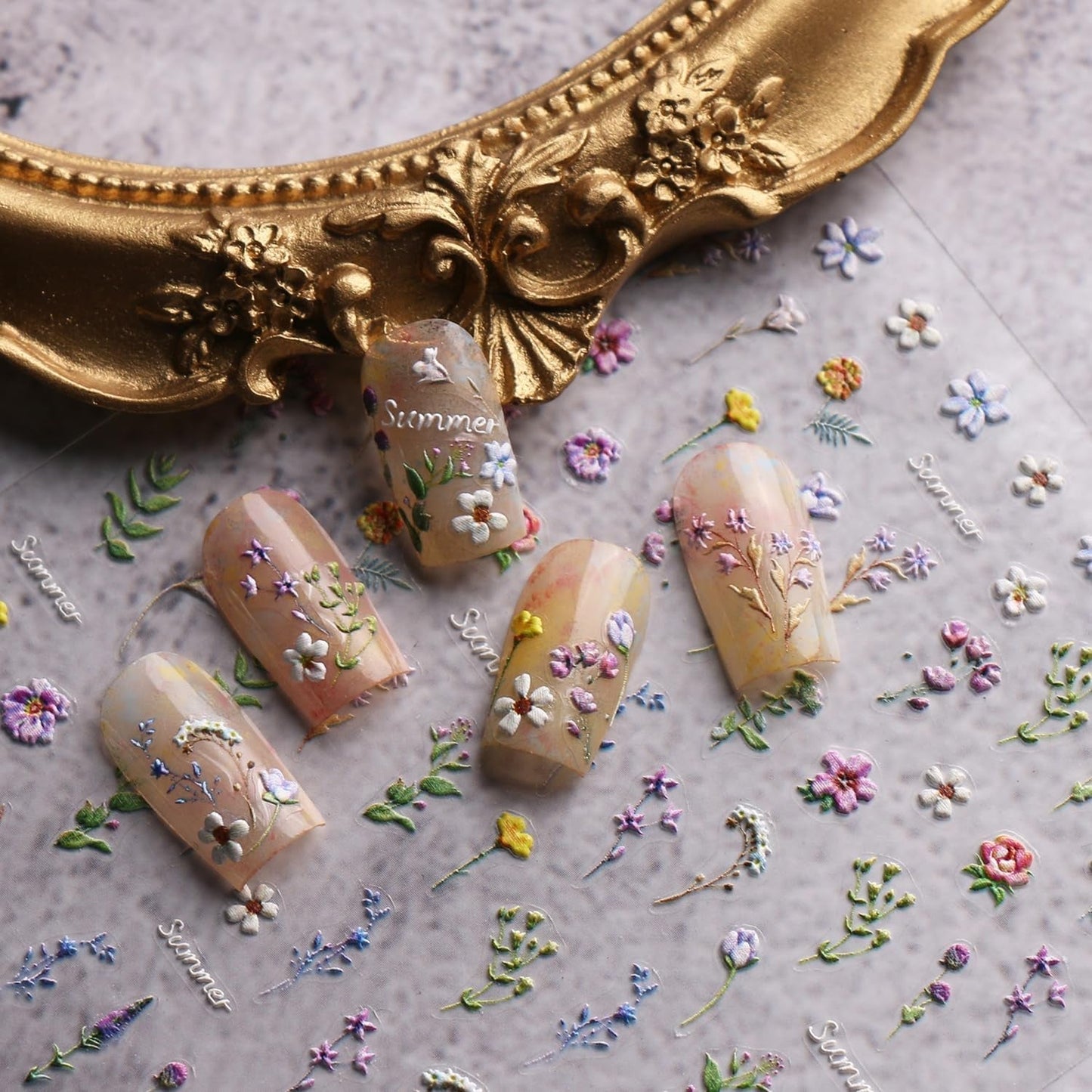 JMEOWIO Autocollant de manucure 3D en forme de fleur d'été floral pour nail art