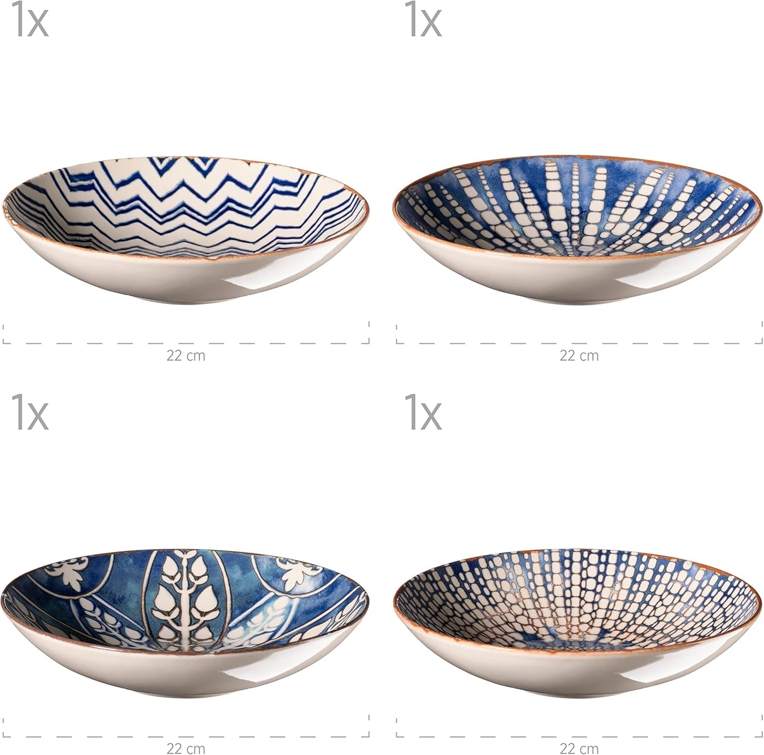 MÄSER 934017 Service de table ibérique bleu pour 4 personnes, 12 pièces, style mauresque, différents designs vintage en blanc et bleu, céramique