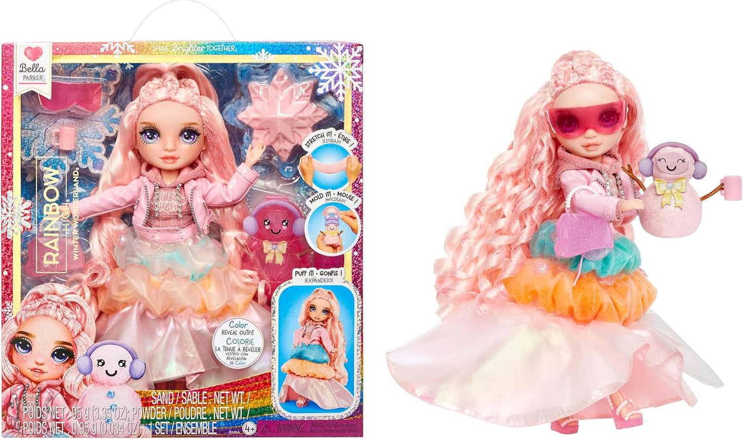 Rainbow High Winter Wonderland - Skyler (Bleu) - Poupée mannequin de neige à accumulation d'eau magique cachée de 28 cm avec ensemble de bonhomme de neige, convient aux enfants de 4 à 12 ans et aux collectionneurs Naty Shop Bella Dolls (Rose)