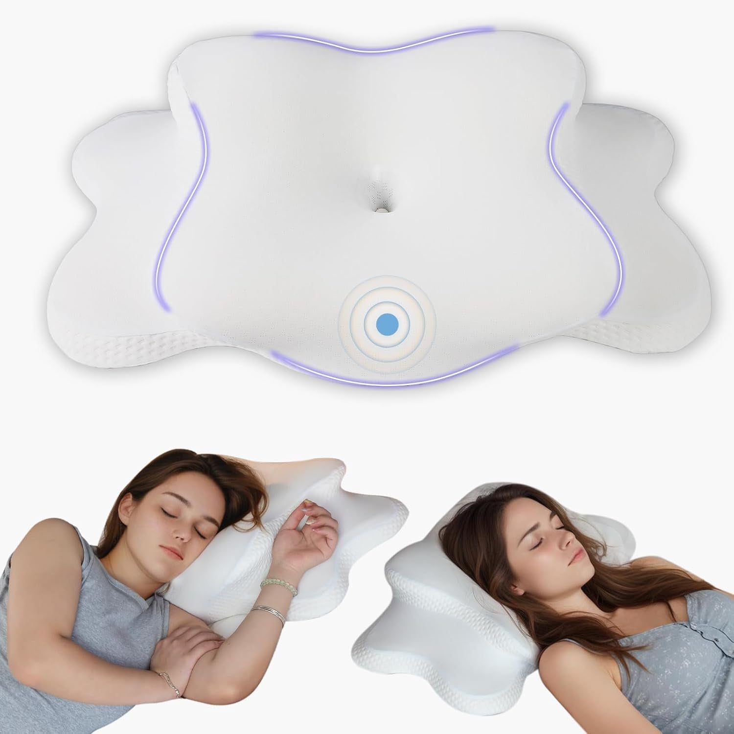 Oreiller cervical Oreiller orthopédique pour la tête Oreiller en mousse à mémoire de forme Oreiller à impact latéral - Conception ergonomique Forme creuse pour les impacts latéraux, dorsaux et abdominaux Oreillers orthopédiques cervicaux gris clair Naty Shop Blanc 65X40X14Cm