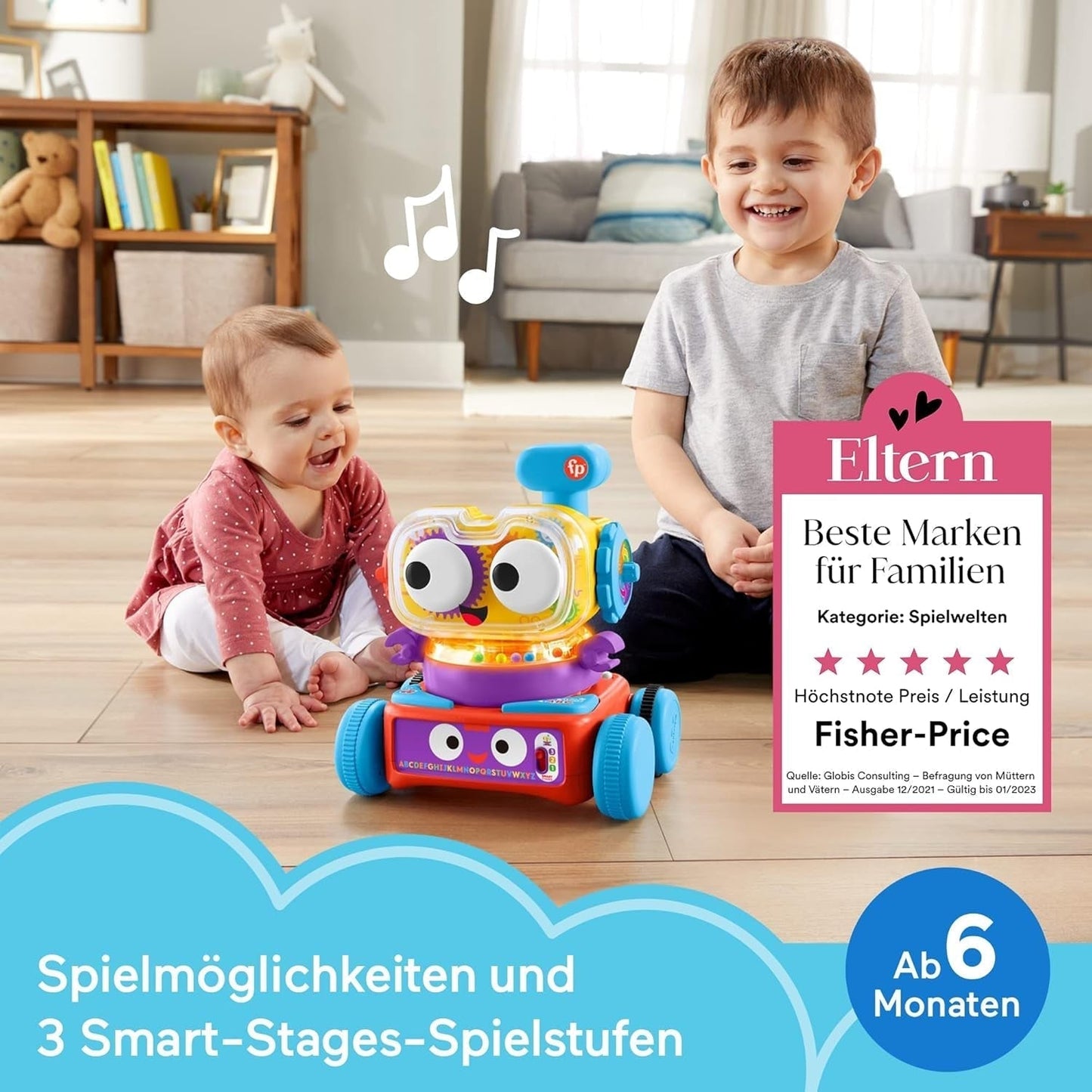 Fisher-Price Robot d'apprentissage 4 en 1 Linus pour bébés et tout-petits, jouet à partir de 6 mois - germanophone, HCK39 Baby Toys Naty Shop