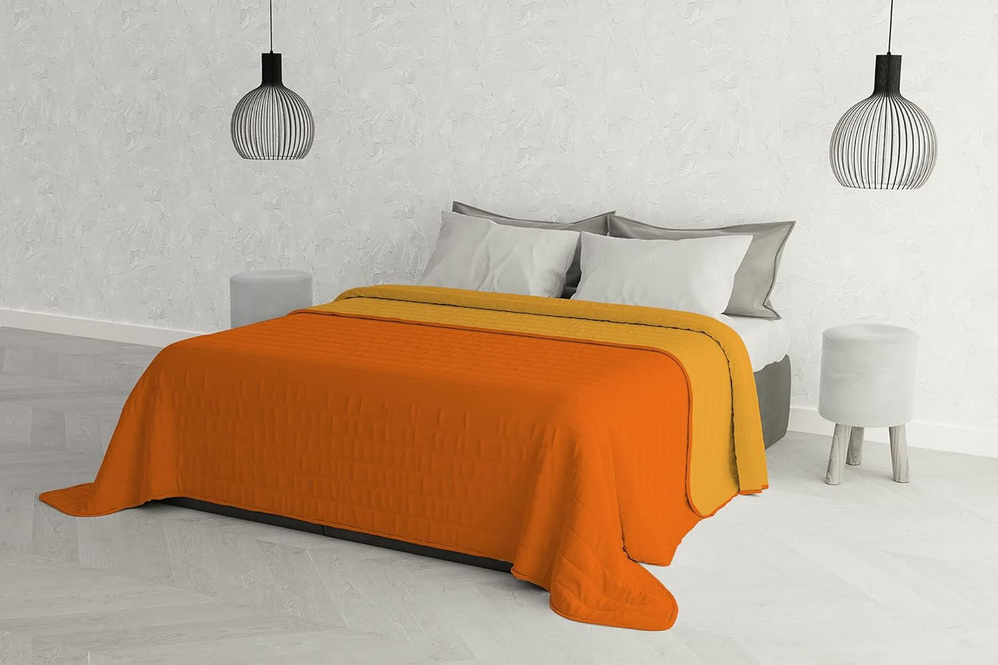 Couette élégante pour lit double 260 X 270 Cm bleu foncé/vert pomme lits et couvertures Besuche den linge de lit italien-Store Arancio/Giallo