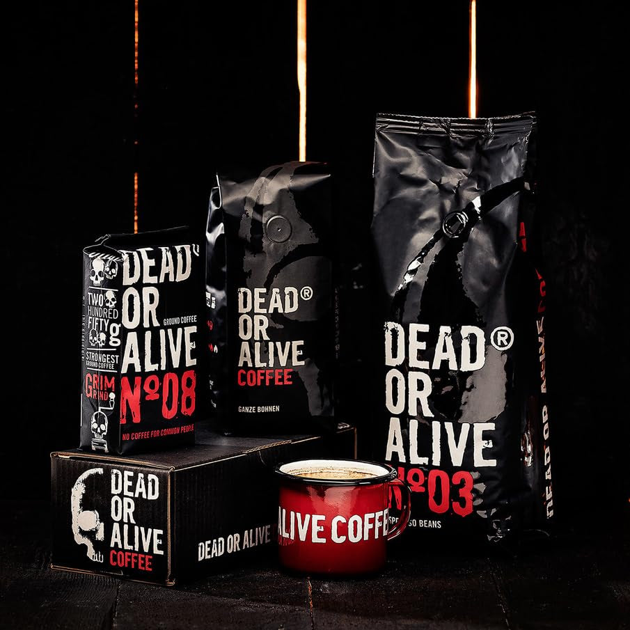 DEAD OR ALIVE Espresso No3 - Starke Espressobohnen 1kg - 100% Robusta - Kaffeebohnen für Kaffeevollautomat und Espressomaschine - Ganze Bohnen mit viel Koffein aus Italien - Café en grains