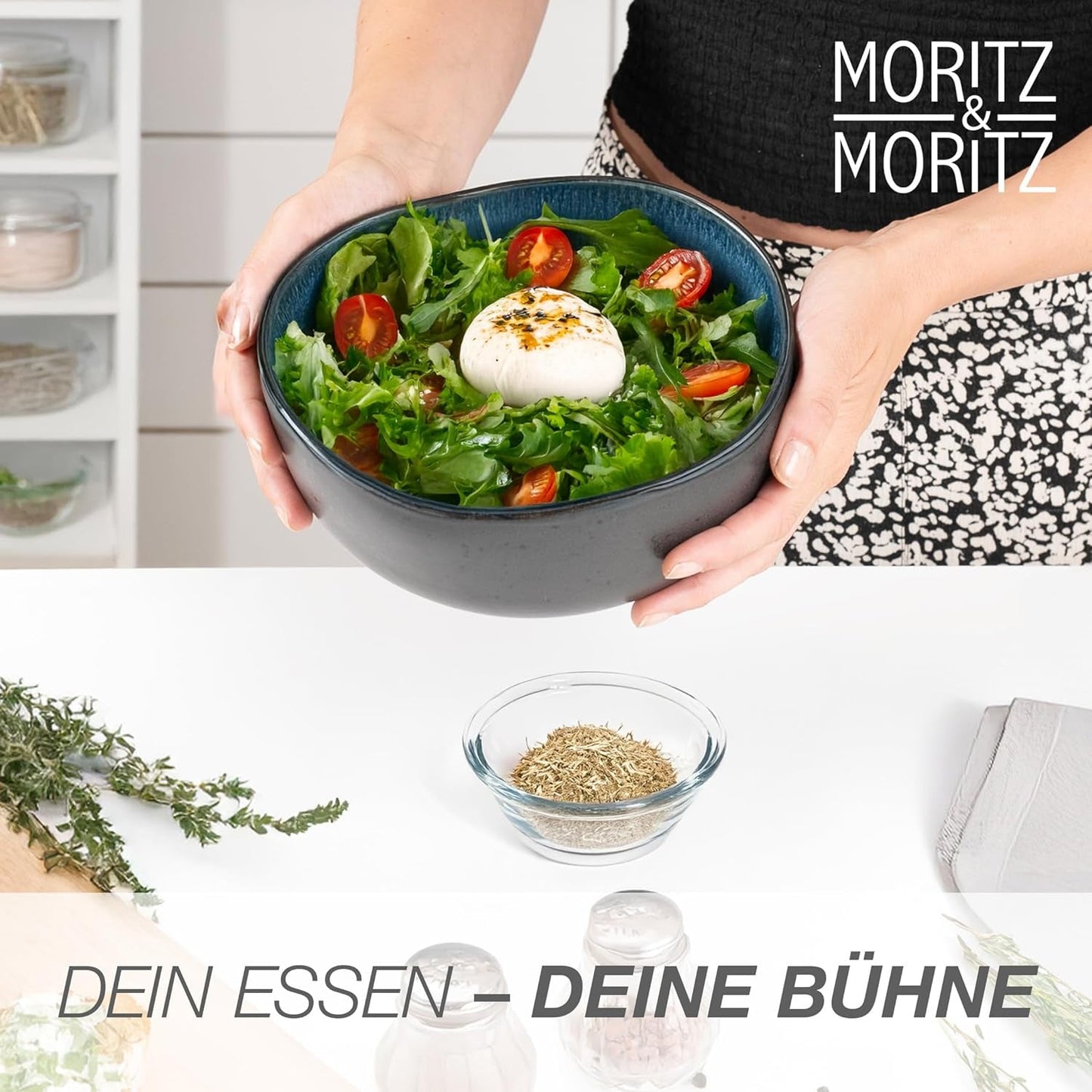 Moritz & Moritz Ensemble de bols de service BIO, Bleu - 2 grands bols en grès de haute qualité, modernes et intemporels, passent au micro-ondes et au lave-vaisselle - parfaits pour les salades, les pâtes, les collations et plus encore
