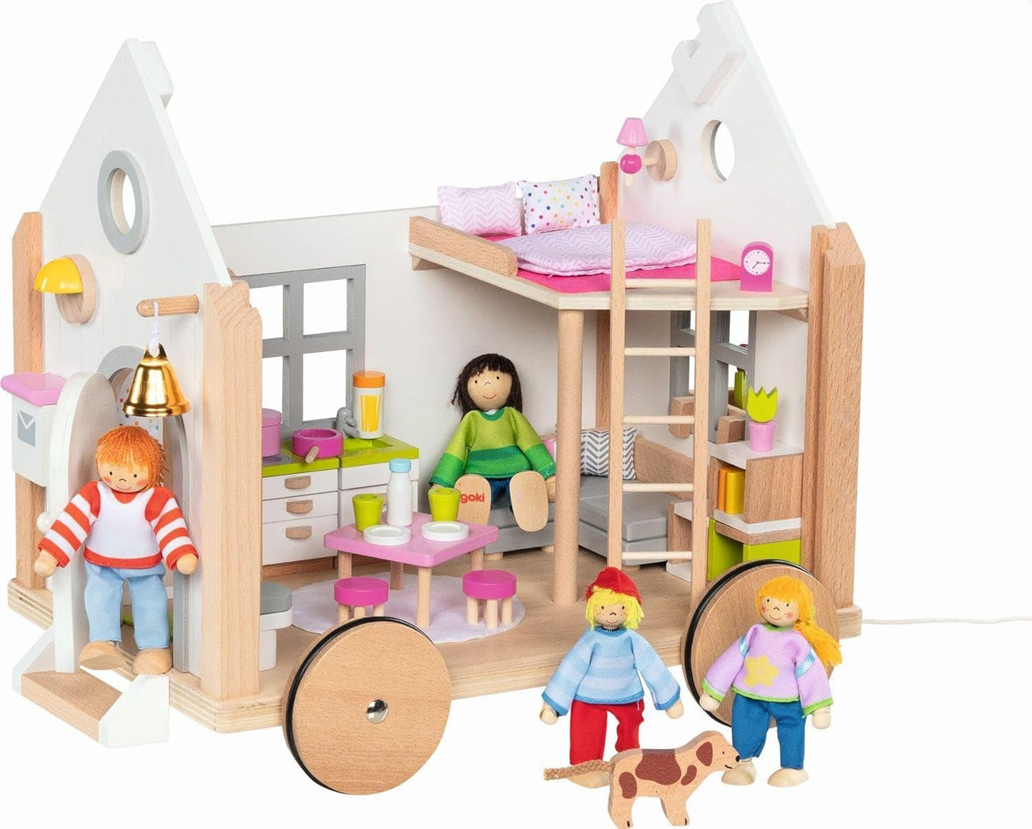 Goki 51477 - Petite maison Hygge en bois et textile pour mini poupées, maison de poupée mobile de style scandinave, 38 cm x 27 cm x 33 cm, lot de 40, à partir de 3 ans Maisons de poupées Naty Shop