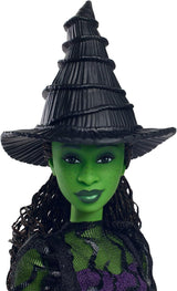 Mattel Wicked Elphaba Poupée mannequin et accessoires avec peau verte, cheveux tressés noirs, diverses poses possibles et apparence de robe de bal extensible, HXT62, [Multicolore] Naty Shop Dolls