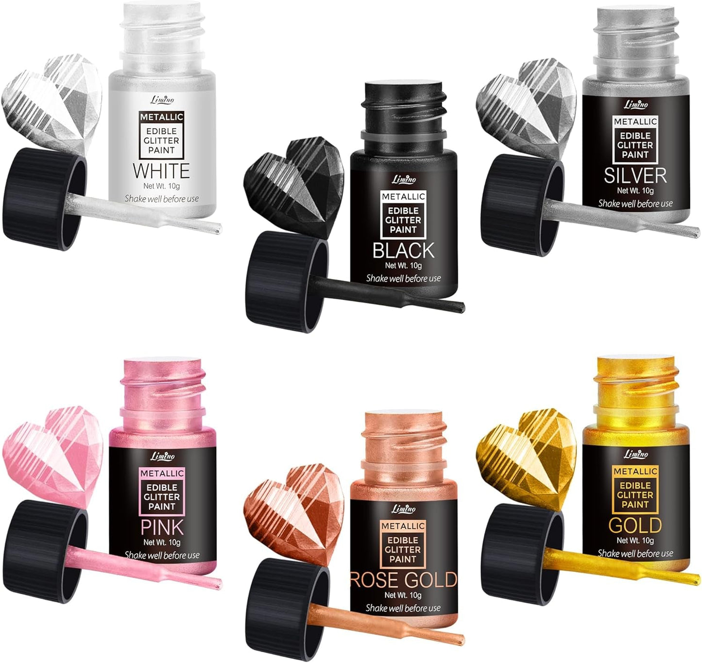 Paillettes comestibles liquides – 6 couleurs métalliques, poudre de paillettes comestibles liquides pour décoration de gâteaux, pâtisserie, macarons – colorant alimentaire métallique, couleurs pailletées pour biscuits, fondants, gâteaux, muffins