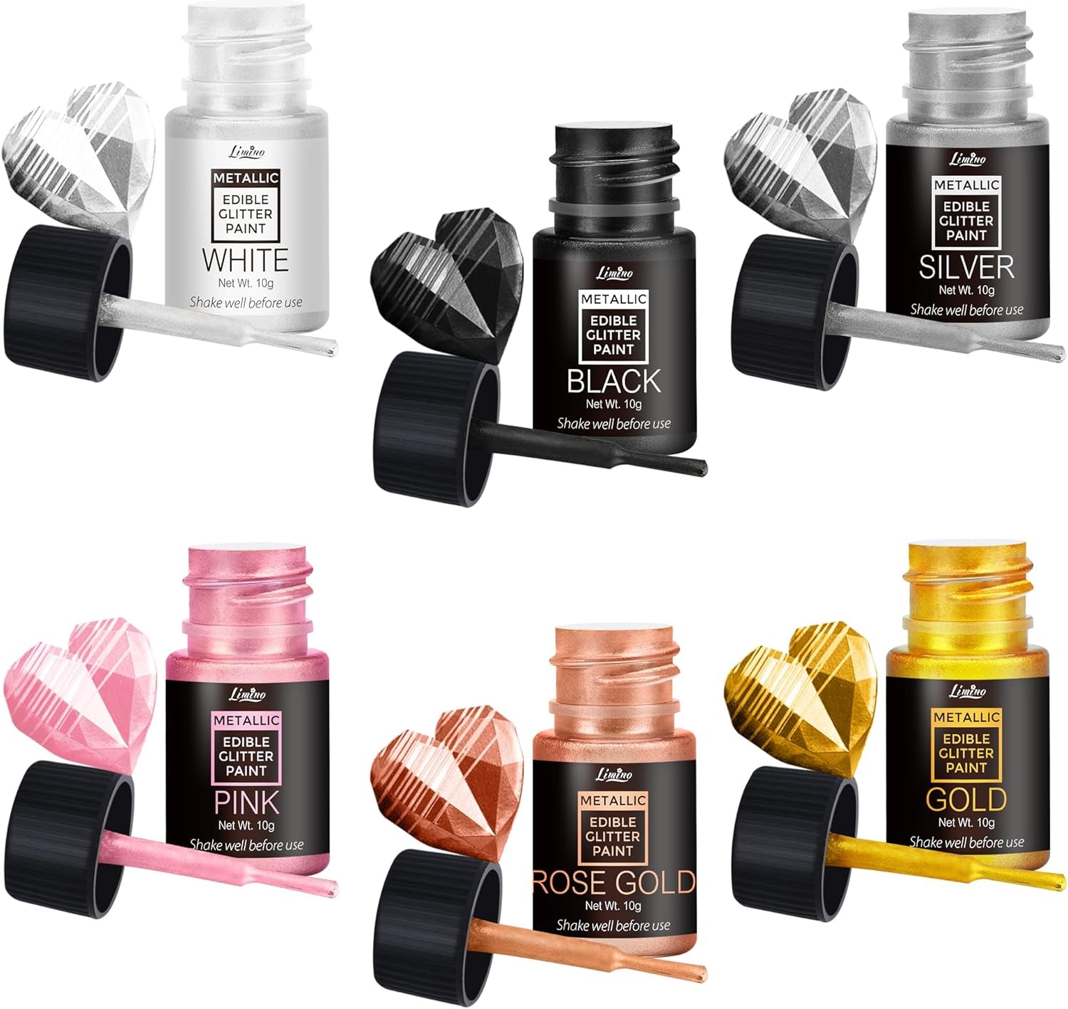 Paillettes comestibles liquides – 6 couleurs métalliques, poudre de paillettes comestibles liquides pour décoration de gâteaux, pâtisserie, macarons – colorant alimentaire métallique, couleurs pailletées pour biscuits, fondants, gâteaux, muffins
