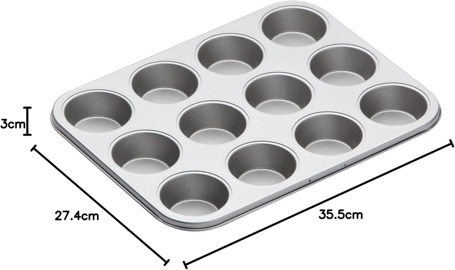 Plaque de cuisson à muffins Kitchen Craft, couvercle antiadhésif, peut contenir 12 muffins, 35 cm x 27 cm Naty Shop