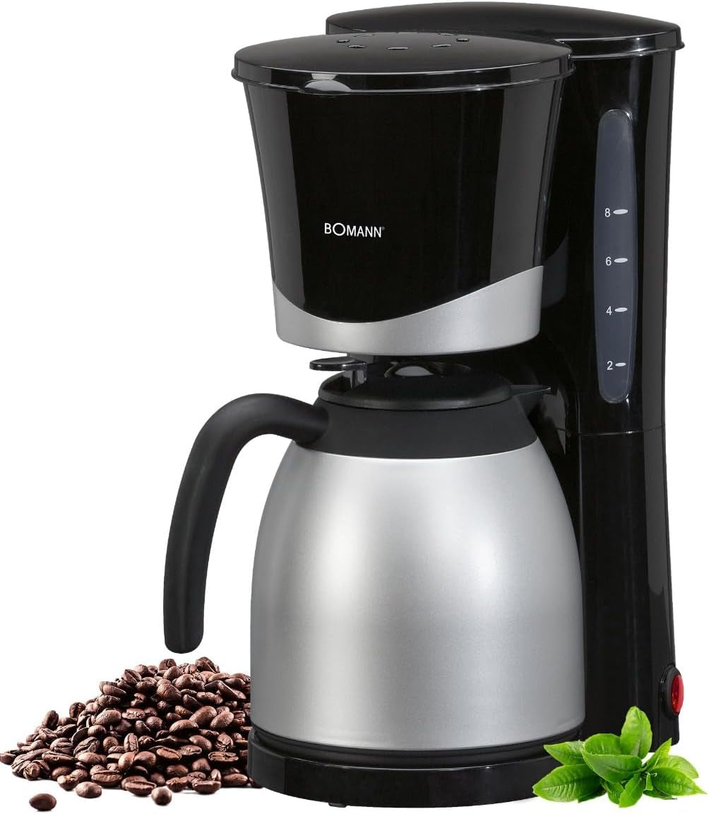 Cafetière Bomann® avec thermos | pour 8 à 10 tasses de café | sans perte de température | cafetière avec filtre | 1 litre | Expresso | Cafetière filtre avec thermos | KA168 noir
