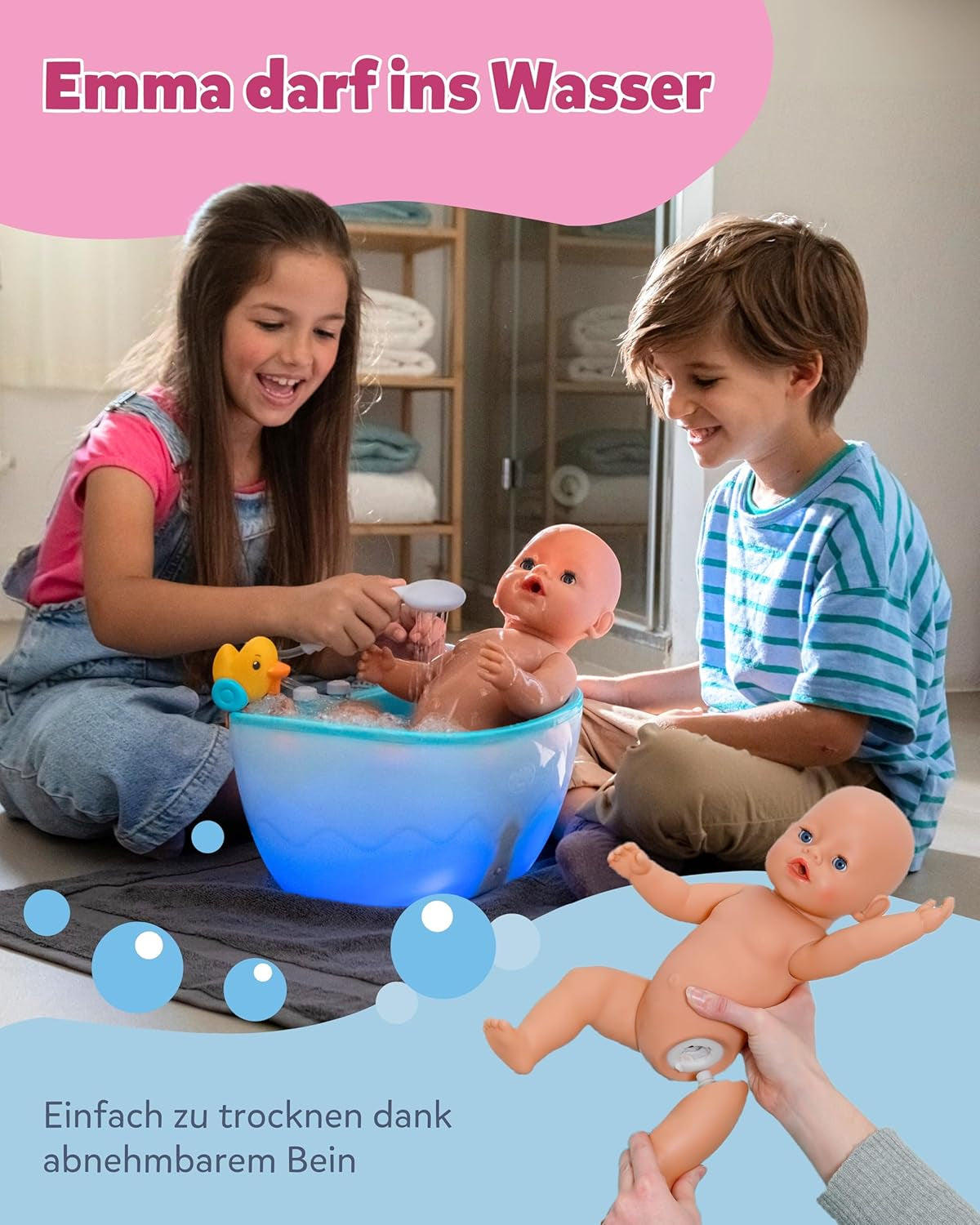 BABY Born Emma - poupée 43 cm - 10 fonctions dont accessoires et matelas - Fonctionne entièrement sans piles - Convient aux enfants à partir de 3 ans