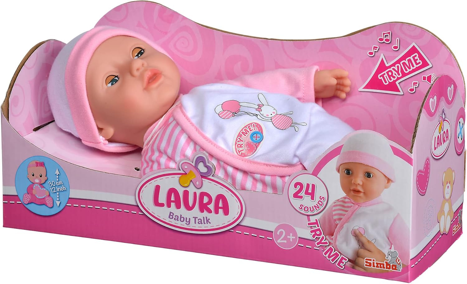 Simba 105140020 - My Love Baby Talk, poupée au corps doux avec des yeux endormis dans une jolie combinaison, émet 24 sons de bébé, 30 cm, poupée pour enfants à partir de 2 ans