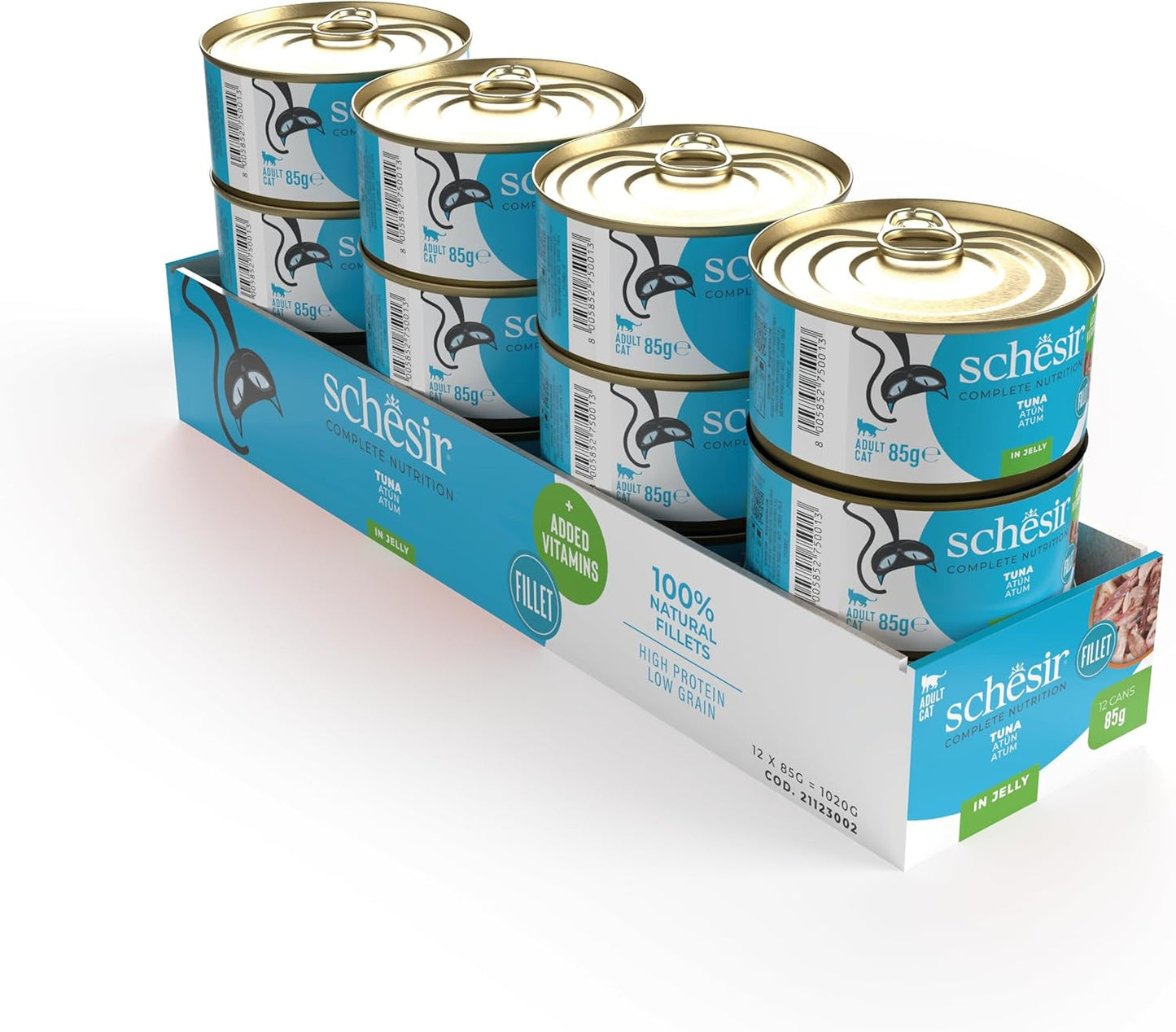 Thon en gelée, nourriture humide pour chat, en conserve, 100% naturelle, avec vitamines ajoutées, 12 x 85g