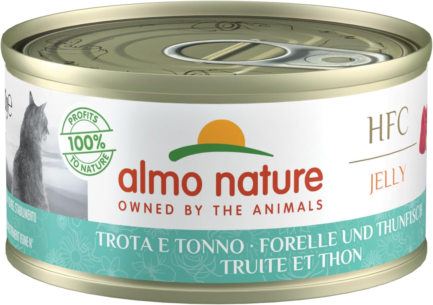 Almo Nature HFC Jelly - Nourriture humide pour chat adulte - Truite et Thon - Qualité humaine, Sans gluten - 6 x 70g