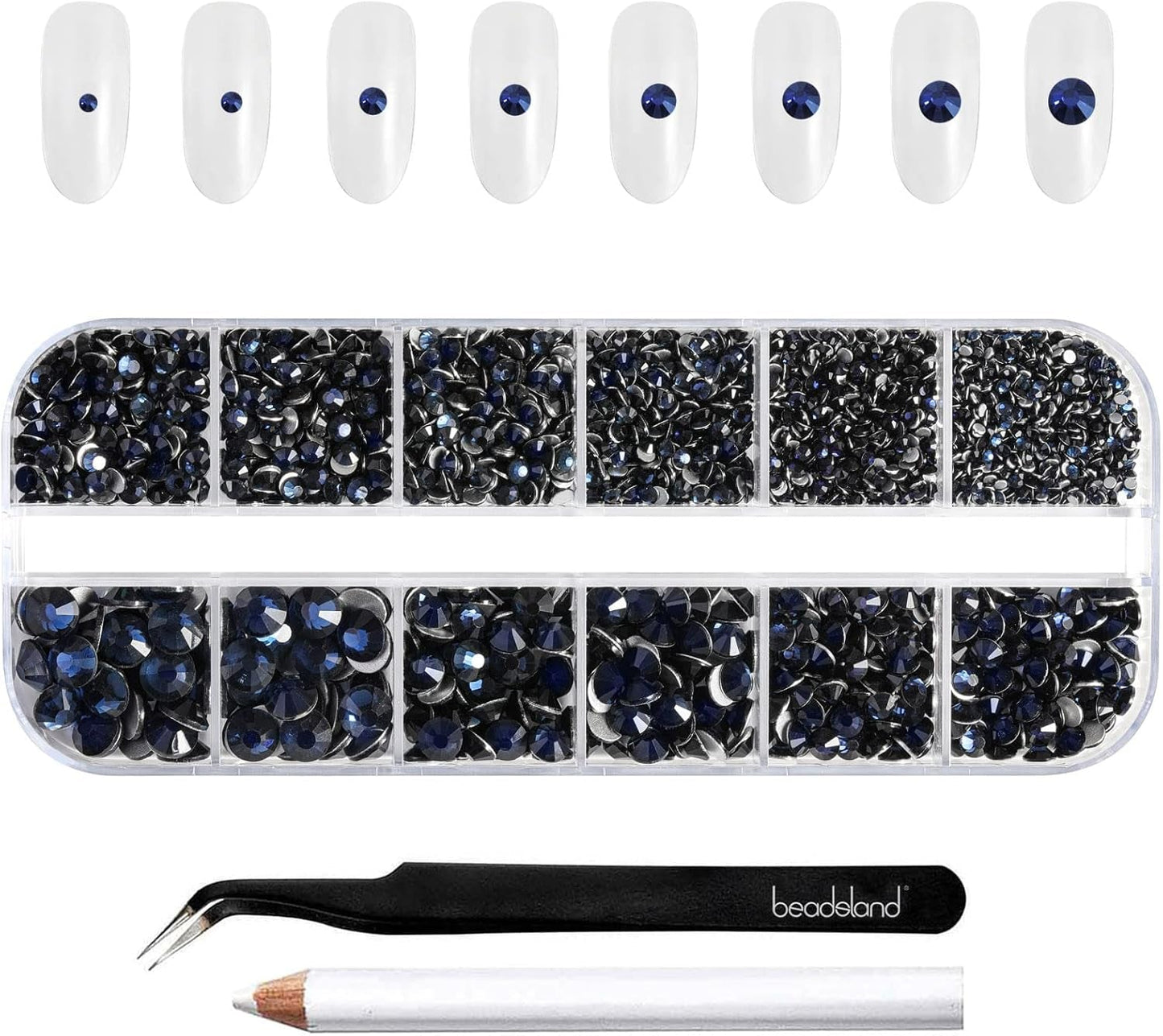 Beadland 2500Pcs Verre Nailart Strasssteine ​​​​Kristall Flatback Edelsteine ​​​​Runde, ​​​​pour Handwerk Gemischt 8 Größen SS4 ~ SS30 Mit Picking Pinzette Und Stift (Kristall Weiss)