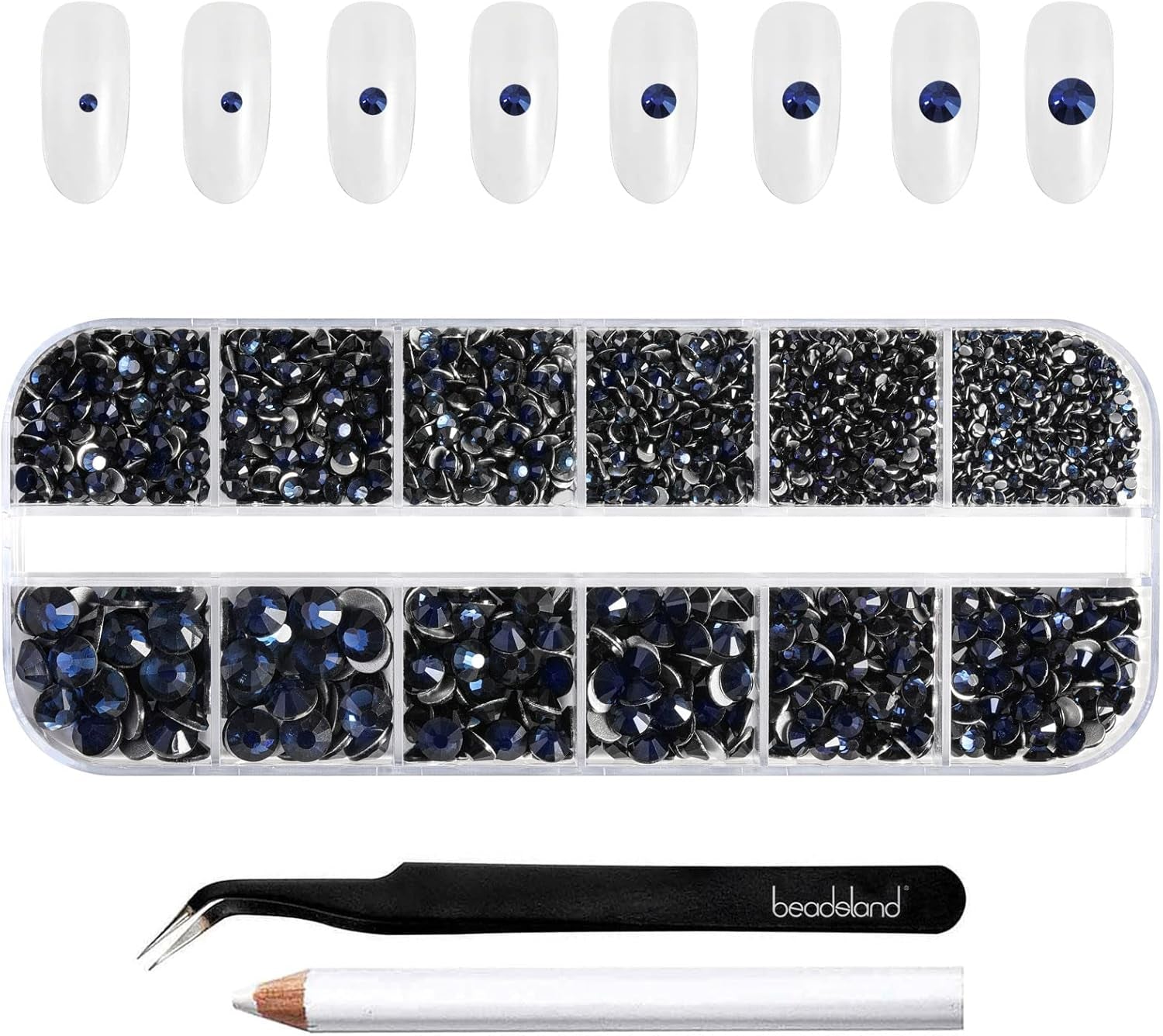 Beadland 2500Pcs Verre Nailart Strasssteine ​​​​Kristall Flatback Edelsteine ​​​​Runde, ​​​​pour Handwerk Gemischt 8 Größen SS4 ~ SS30 Mit Picking Pinzette Und Stift (Kristall Weiss)