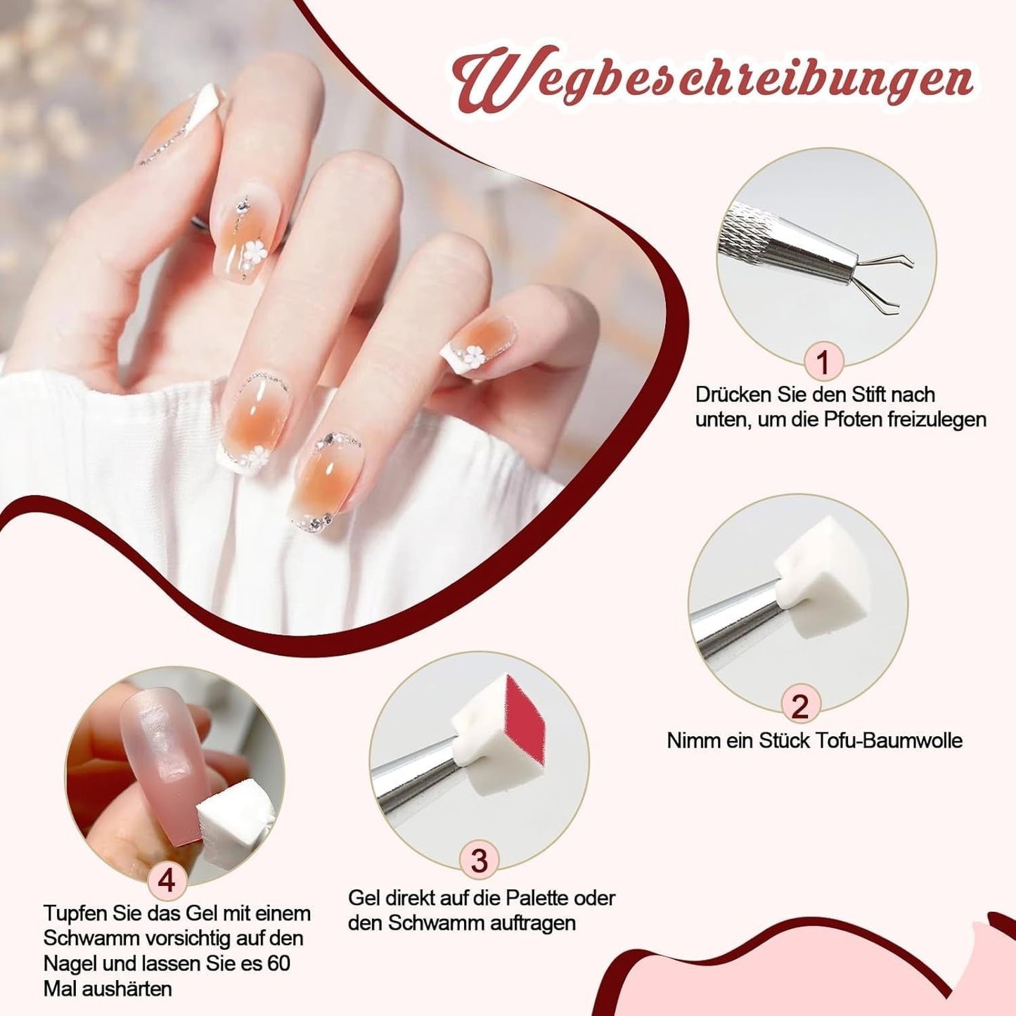 KASURE 300 pièces Nail Art Schwamm, Metall Mit Greifer Nagel Pinsel, Nageldesign Zubehör Für Nail Art, Schwammpinsel Für Farbverlaufs-Nageldesign