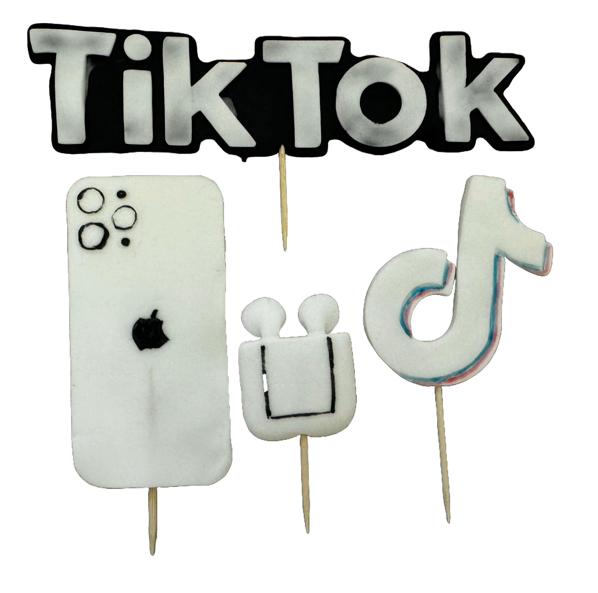 Lot de 4 décorations comestibles en pâte à sucre, Décorations en pâte à sucre TikTok Naty Shop