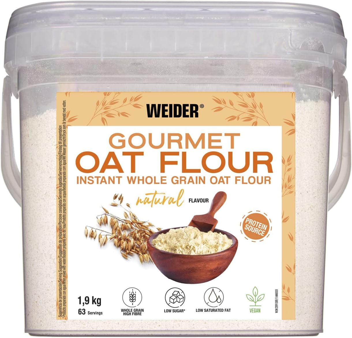Gruau Weider Gourmet (1,9 kg) saveur brownie. Gruau à grains entiers. Source de protéines à faible teneur en sucre.