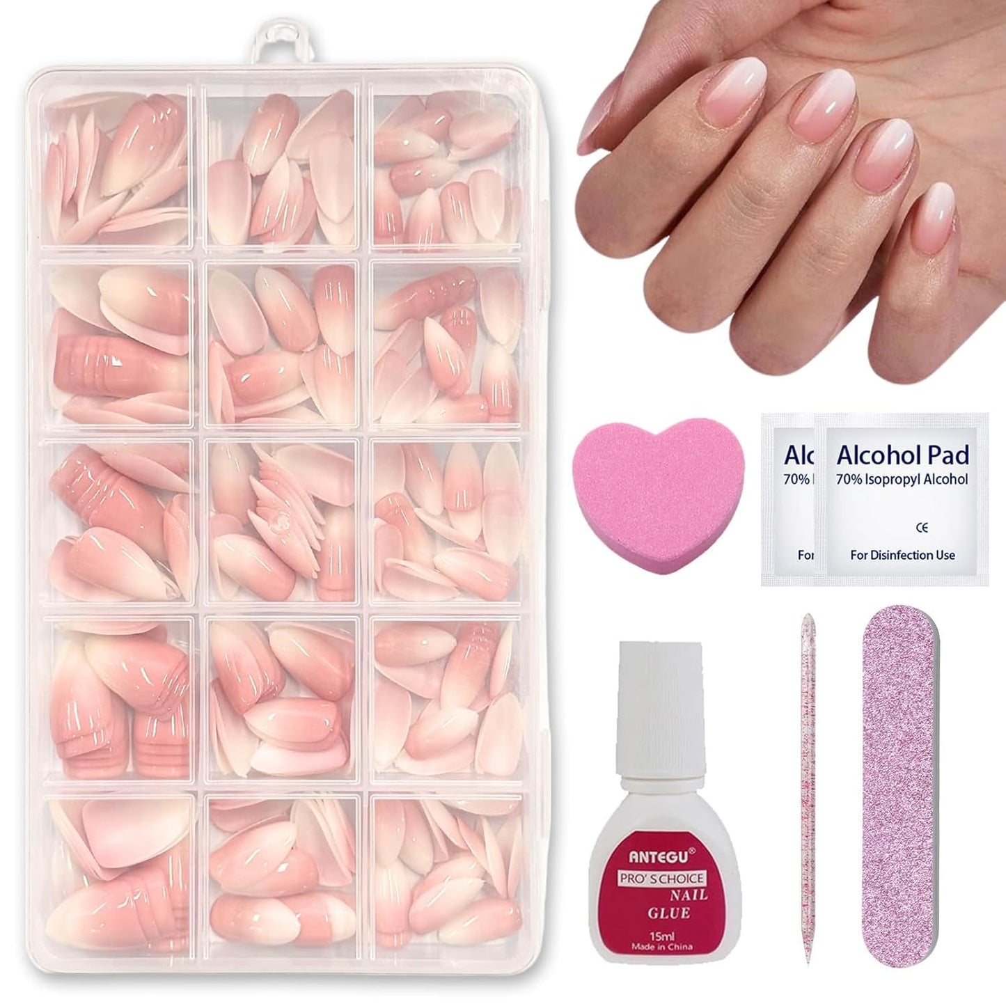 Ensemble de 240 faux ongles courts – Faux ongles artificiels naturels courts à coller – Ongles artificiels dégradés nus pour extensions d'ongles en boîte (dégradé nu)