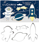 ScrapCooking – 4 Ausstechformen für Plätzchen, aus Edelstahl – Astronaut, Sternschnuppe, Rakete, Planeten – Formen für kleine Kuchen – Zubehör zum Backen Geburtstag Deko – 2084