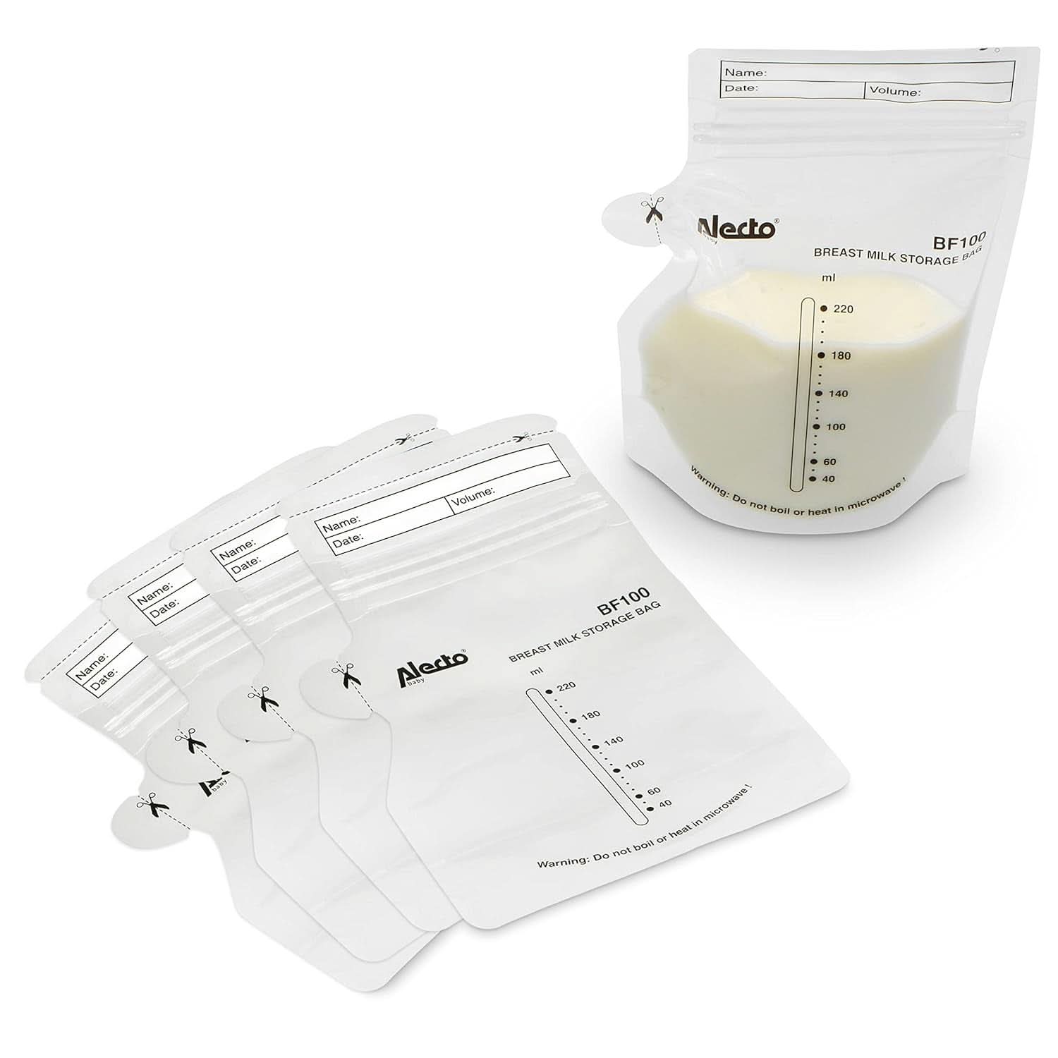 BF100 Sachet de conservation pour lait maternel - Sachet pour lait maternel - capacité 220 Ml - 100 pièces - Transparent Accessoires Alimentaire et Allaitement Bebe Naty Shop