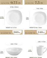 MALACASA Service de table pour 4 personnes, 16 pièces en porcelaine blanche, service de table moderne avec 4 assiettes plates, assiettes à dessert, assiettes et tasses Suma, série ELISA