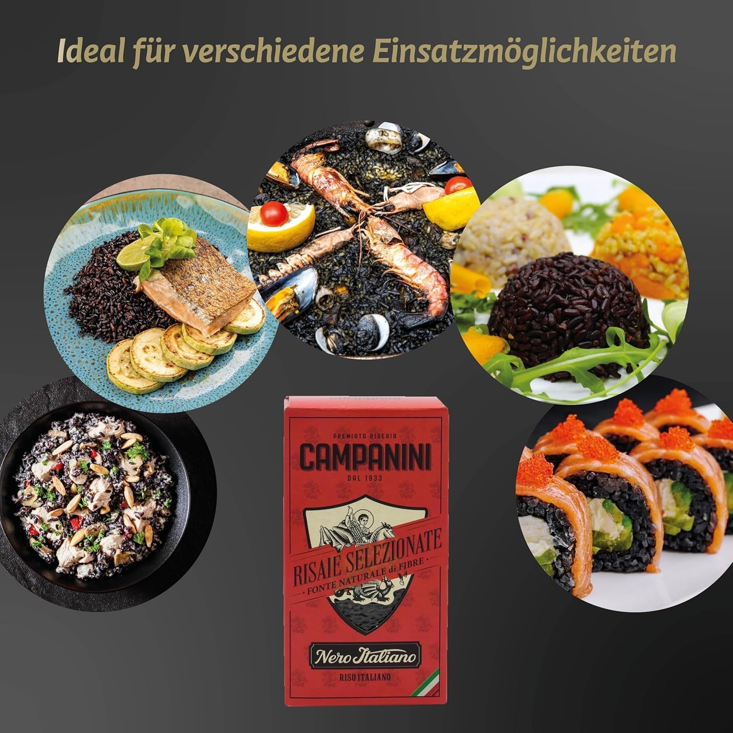 RISO NERO Riz Noir RISERA CAMPANINI 500g d'Italie Riz Oriental