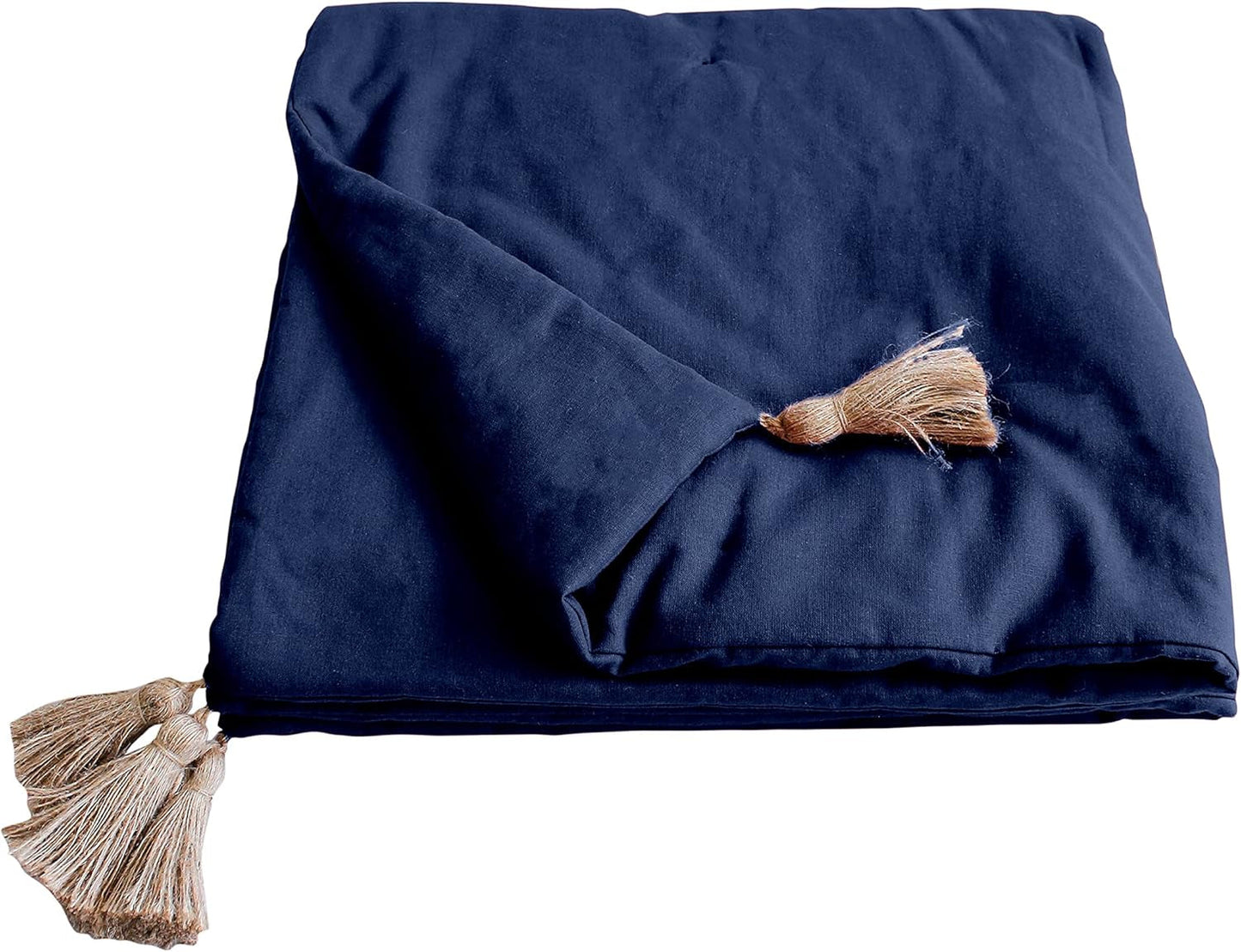 Enjoy Home - Collection Panama - Couette avec 4 pompons en jute - 100% coton - Certificat Oeko-Tex - 90 X 190 Cm - Couleur : Bleu marine Couettes et couettes Naty Shop